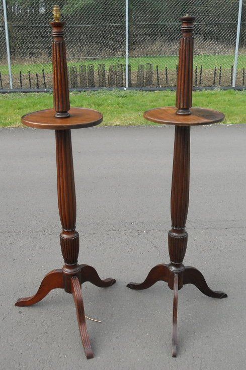 Pair Edwardian Mahogany Lamp Standards