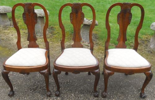 Set of Three Queen Anne Style Walnut Dining Chairs