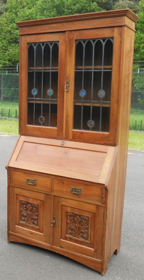 fig 1. Art Nouveau Mahogany Bureau Bookcase