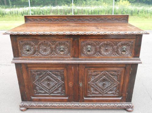 Victorian Carved Oak Cupboard Sideboard