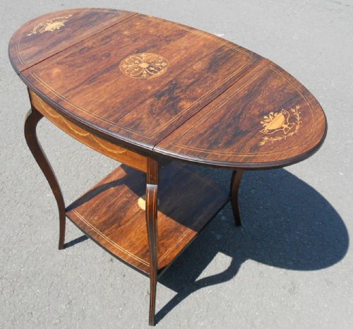 EDWARDIAN INLAID ROSEWOOD DROPLEAF CENTRE TABLE - ADDITIONAL PHOTO 1