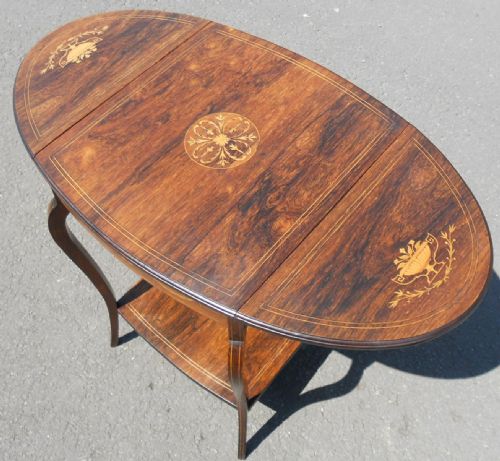 EDWARDIAN INLAID ROSEWOOD DROPLEAF CENTRE TABLE - ADDITIONAL PHOTO 2