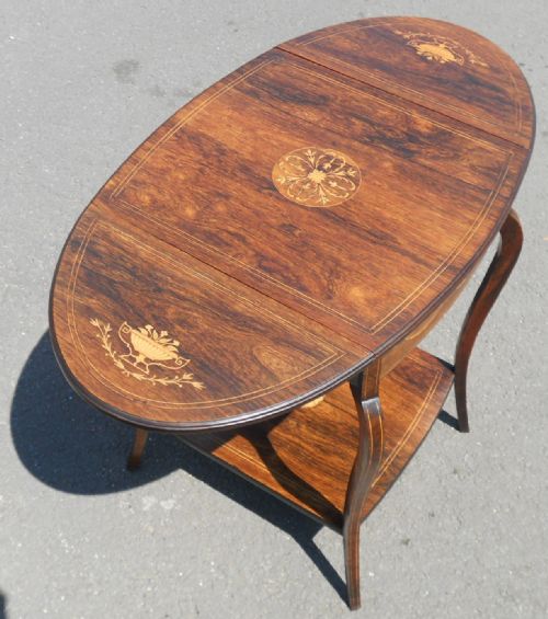 EDWARDIAN INLAID ROSEWOOD DROPLEAF CENTRE TABLE - ADDITIONAL PHOTO 3