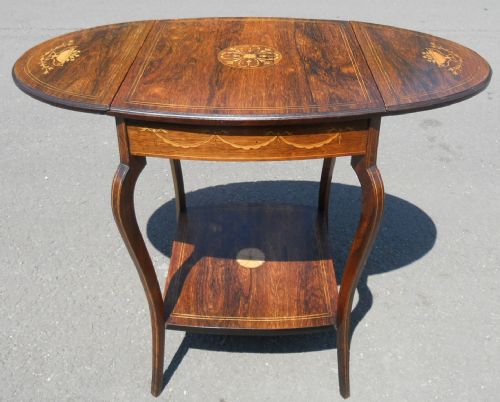 EDWARDIAN INLAID ROSEWOOD DROPLEAF CENTRE TABLE - ADDITIONAL PHOTO 4