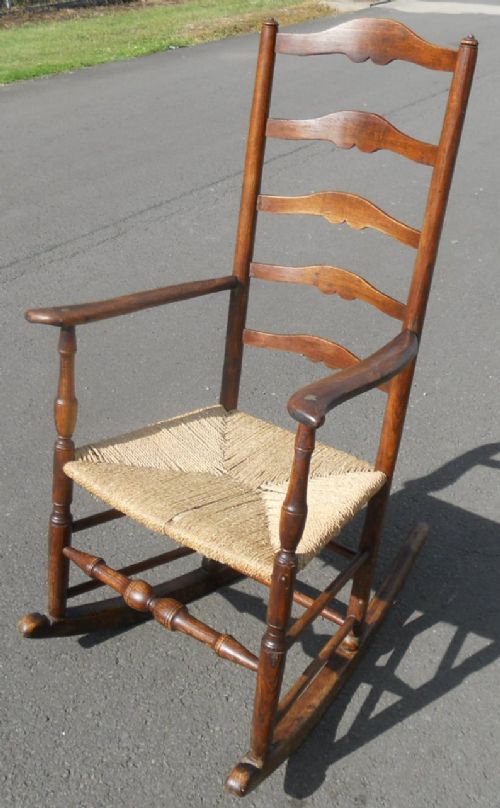 Victorian Elm Ladderback Rocking Armchair
