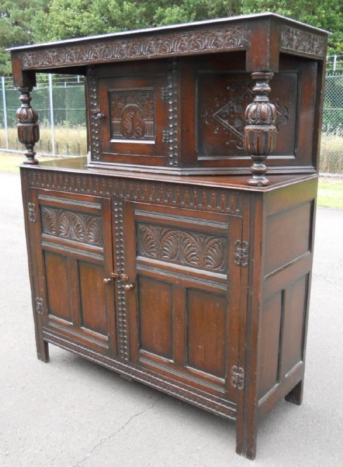 Large Jacobean Style Oak Court Cupboard