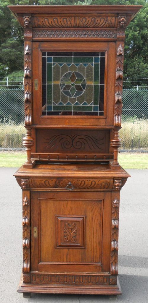 Victorian Carved Oak Cupboard Bookcase