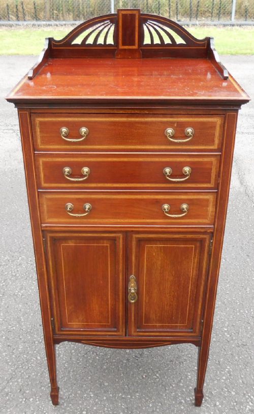 Edwardian Inlaid Mahogany Standing Music Cabinet