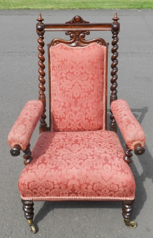 Victorian Rosewood Framed Upholstered Fireside Armchair