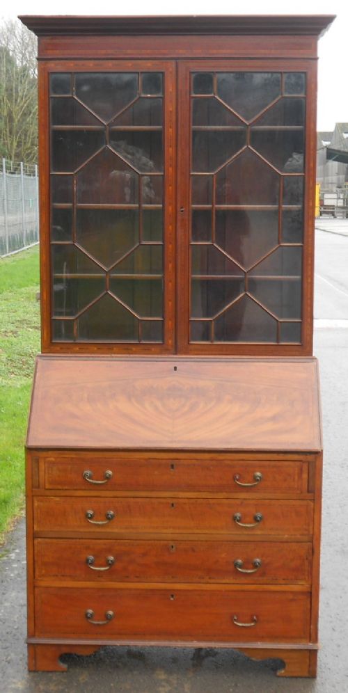 Edwardian Inlaid Mahogany Bureau Bookcase