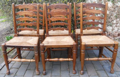 Set of Six Elm Ladderback Dining Chairs