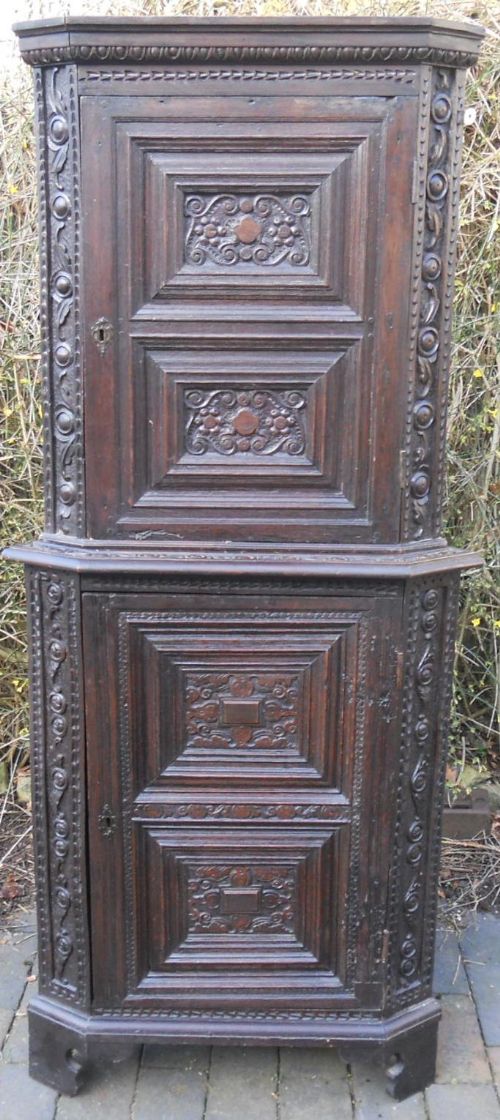 fig 1. Victorian Carved Oak Standing Corner Cupboard 