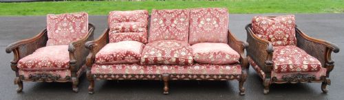 Three Piece Walnut Bergere Suite