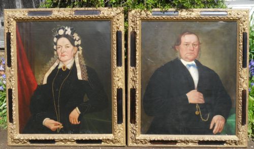 Pair Victorian Portrait Oils by E Greenwood 1873