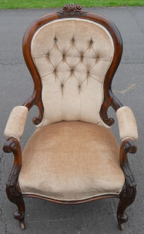 Victorian Walnut Framed Upholstered Armchair