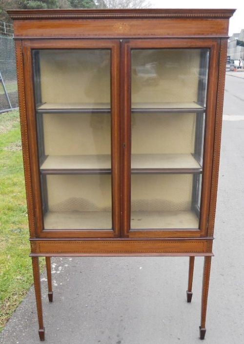 Edwardian Inlaid Mahogany China Display Cabinet