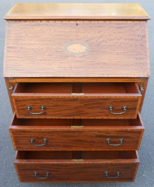 QUALITY EDWARDIAN SATIN WOOD WRITING BUREAU - ADDITIONAL PHOTO 6