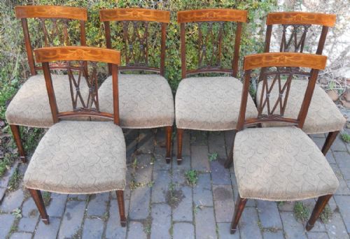 SET OF SIX SHERATON STYLE INLAID MAHOGANY DINING CHAIRS - ADDITIONAL PHOTO 1