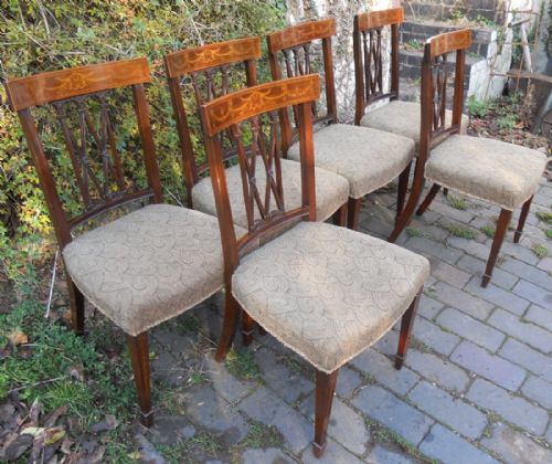 SET OF SIX SHERATON STYLE INLAID MAHOGANY DINING CHAIRS - ADDITIONAL PHOTO 2