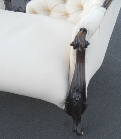 VICTORIAN MAHOGANY FRAMED UPHOLSTERED SETTEE - ADDITIONAL PHOTO 12