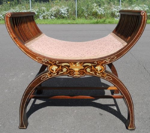 Edwardian Inlaid Mahogany 'X' Frame Stool