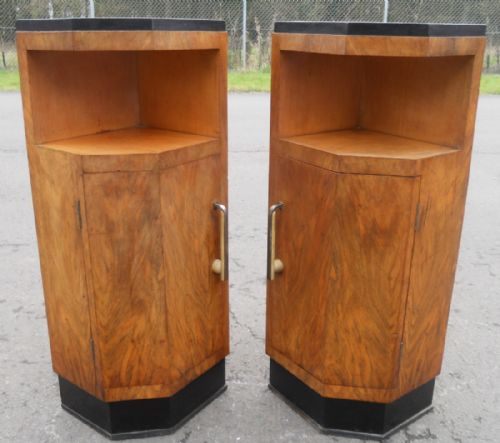 Pair Deco Walnut Bedside Cabinets