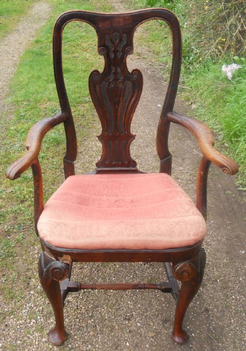 Queen Anne Oak Carver Armchair