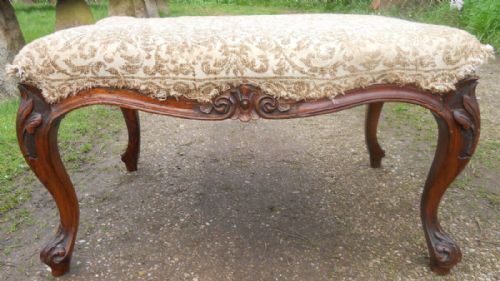 Victorian  Carved Mahogany Upholstered Stool