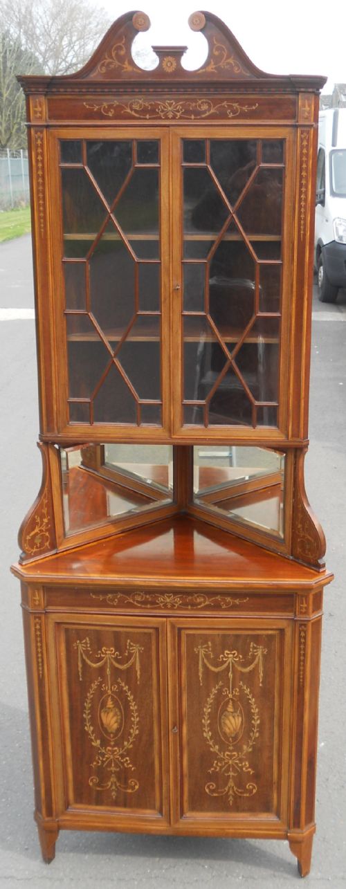 EDWARDIAN INLAID MAHOGANY DOUBLE CORNER CUPBOARD - ADDITIONAL PHOTO 2