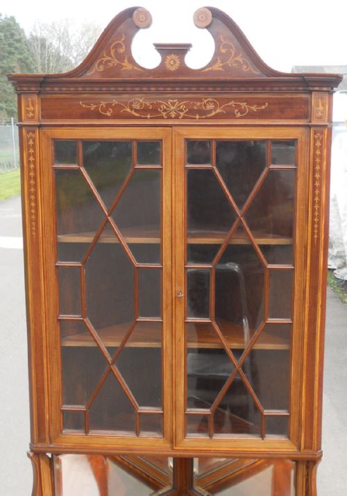 EDWARDIAN INLAID MAHOGANY DOUBLE CORNER CUPBOARD - ADDITIONAL PHOTO 3