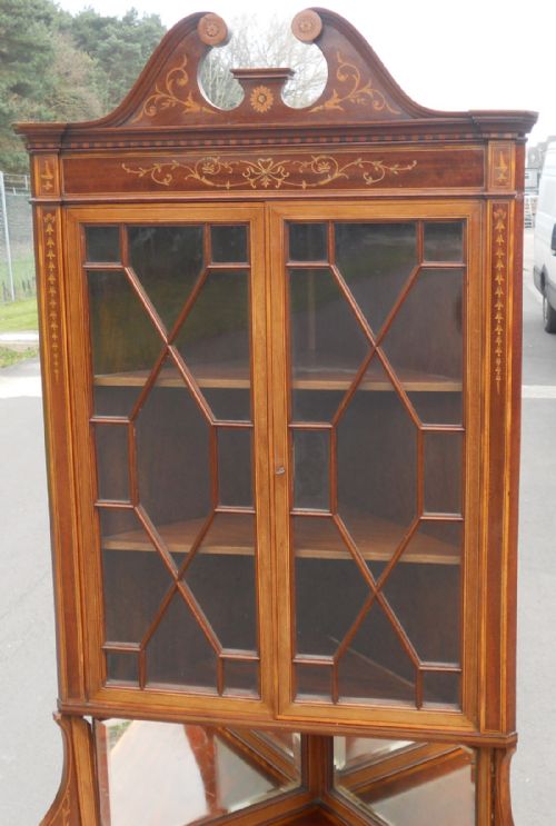 EDWARDIAN INLAID MAHOGANY DOUBLE CORNER CUPBOARD - ADDITIONAL PHOTO 4