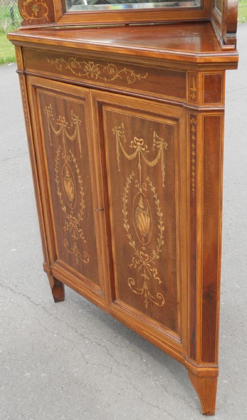 EDWARDIAN INLAID MAHOGANY DOUBLE CORNER CUPBOARD - ADDITIONAL PHOTO 5