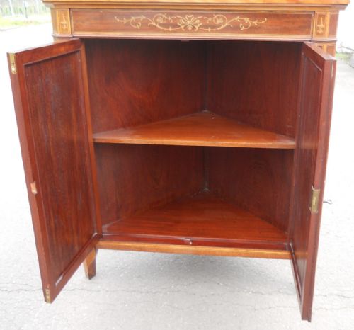 EDWARDIAN INLAID MAHOGANY DOUBLE CORNER CUPBOARD - ADDITIONAL PHOTO 6