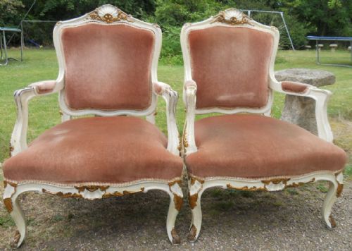 PAIR PAINTED FRENCH SALON ARMCHAIRS - ADDITIONAL PHOTO 1