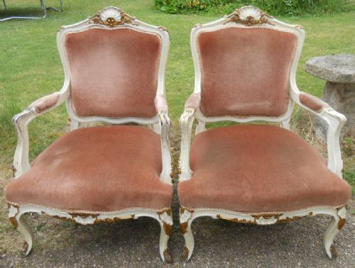 PAIR PAINTED FRENCH SALON ARMCHAIRS - ADDITIONAL PHOTO 2