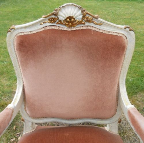 PAIR PAINTED FRENCH SALON ARMCHAIRS - ADDITIONAL PHOTO 4
