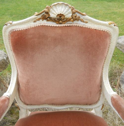 PAIR PAINTED FRENCH SALON ARMCHAIRS - ADDITIONAL PHOTO 5
