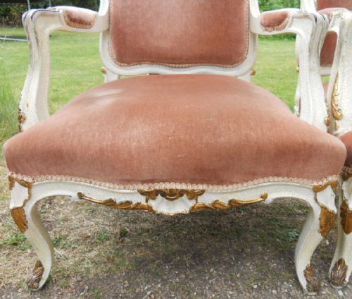 PAIR PAINTED FRENCH SALON ARMCHAIRS - ADDITIONAL PHOTO 6