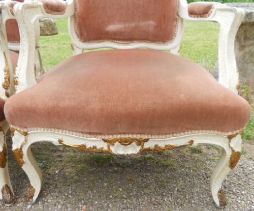 PAIR PAINTED FRENCH SALON ARMCHAIRS - ADDITIONAL PHOTO 7