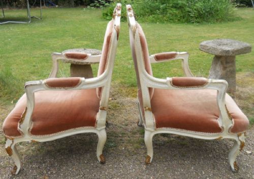 PAIR PAINTED FRENCH SALON ARMCHAIRS - ADDITIONAL PHOTO 8