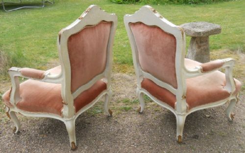 PAIR PAINTED FRENCH SALON ARMCHAIRS - ADDITIONAL PHOTO 9