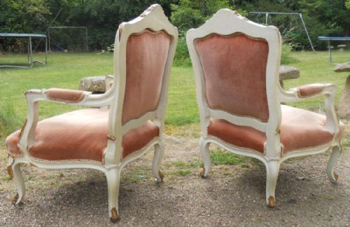 PAIR PAINTED FRENCH SALON ARMCHAIRS - ADDITIONAL PHOTO 11