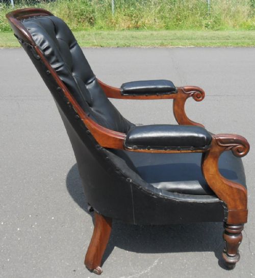 VICTORIAN MAHOGANY FRAMED LIBRARY ARMCHAIR - ADDITIONAL PHOTO 1