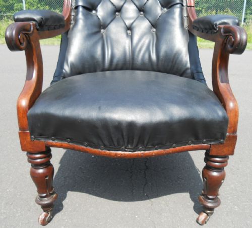 VICTORIAN MAHOGANY FRAMED LIBRARY ARMCHAIR - ADDITIONAL PHOTO 3