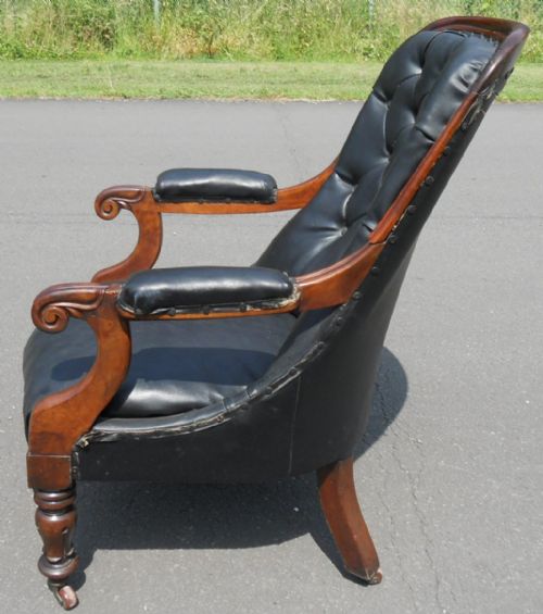 VICTORIAN MAHOGANY FRAMED LIBRARY ARMCHAIR - ADDITIONAL PHOTO 6