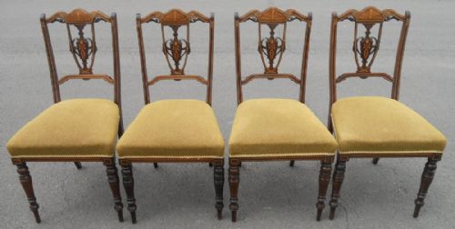Set of Four Edwardian Inlaid Mahogany Salon Chairs