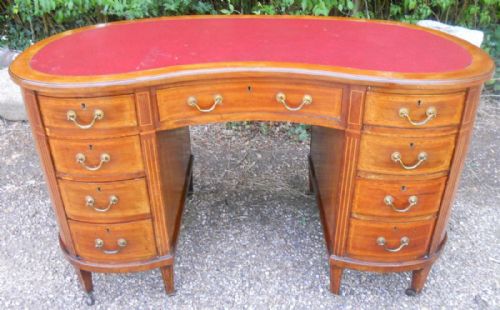 Edwardian Inlaid Mahogany Kidney Writing Desk