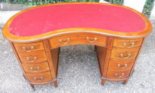fig 1. Edwardian Inlaid Mahogany Kidney Writing Desk