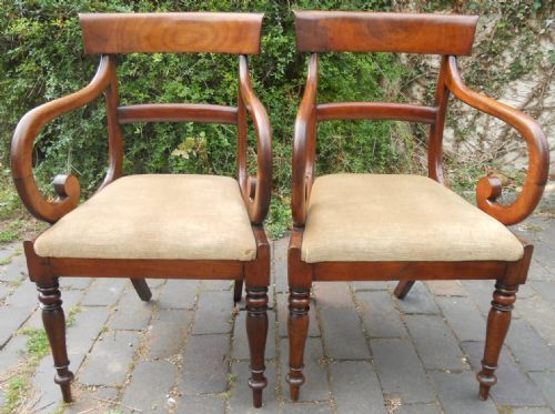 Pair Victorian Mahogany Carver Armchairs
