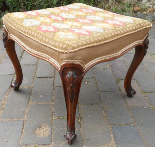 Victorian Walnut Framed Upholstered Dressing Stool